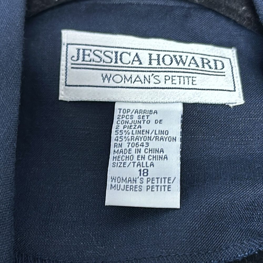 Jessica Howard Embroidered Floral Dark Blue Linen Blend Jacket Petite Sz 18 - Picture 5 of 6
